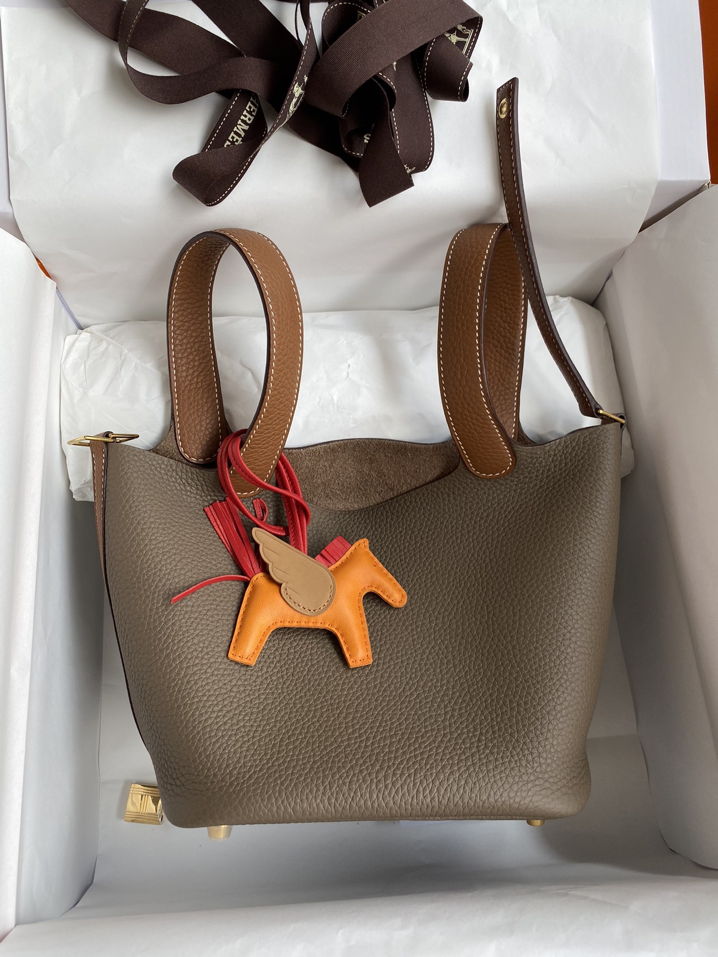 Hermes Picotin Lock 18 Bag In Grey/Brown Clemence Leather